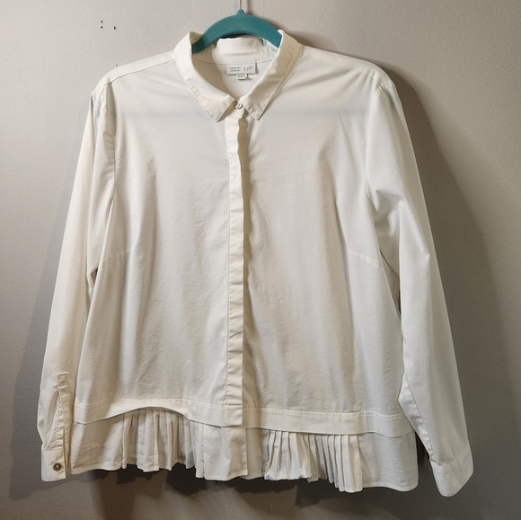 J. Jill Tops - J. Jill Pleated Hem Button-Down Top, Size Large  Petite – White Shirt Collection